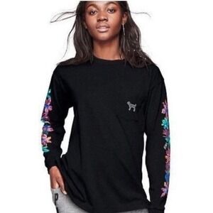 Vintage Victoria Secret Pink Hibiscus Tropical Long Sleeve Sequin Top Size Med